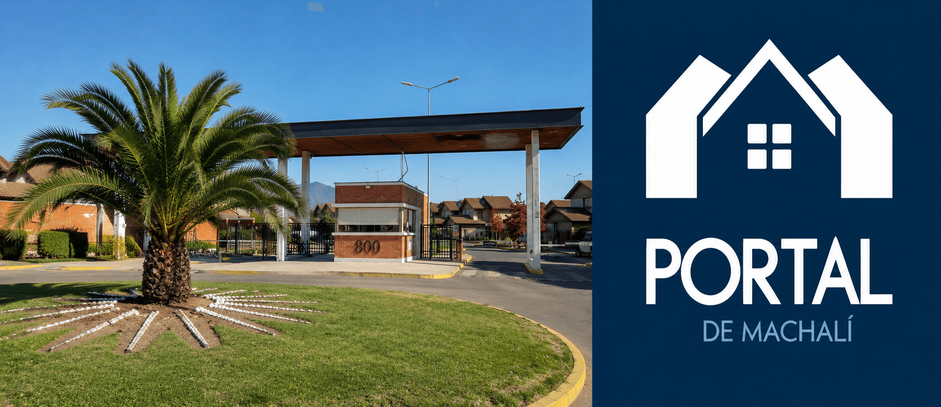 Acceso principal de Portal de Machalí, con su caseta, portón y numeración 800
